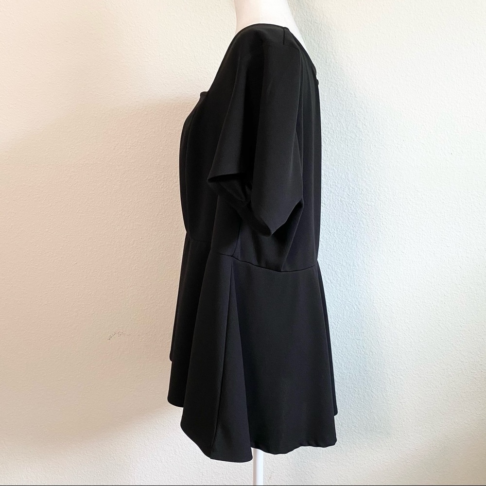 Torrid Black Scuba Knit V-Bar Peplum Top 3 - Picture 4 of 6